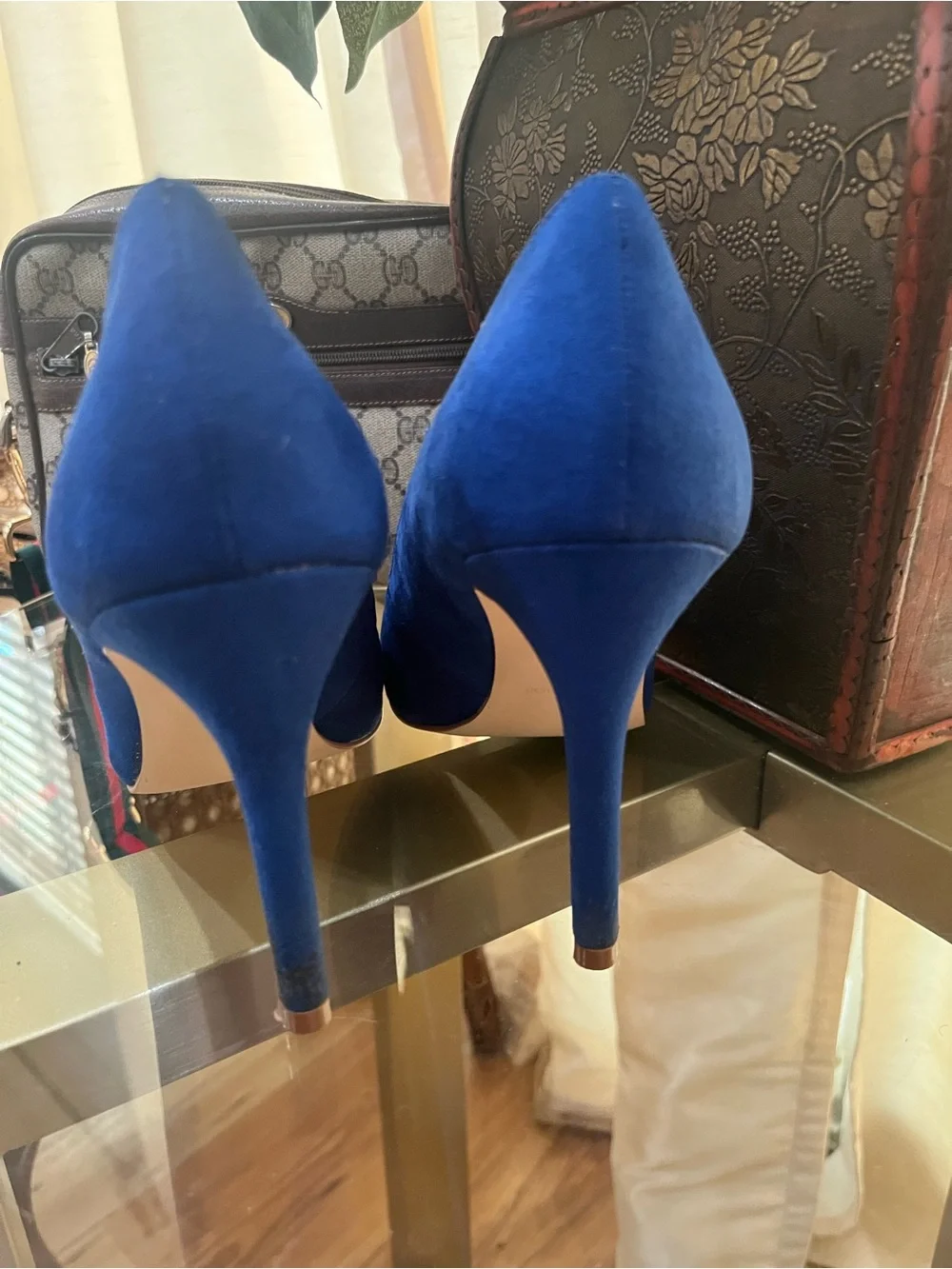 Wedding Shoes / Women’s Royal Blue Pointed Toe Embellished Pumps/ Something Blue